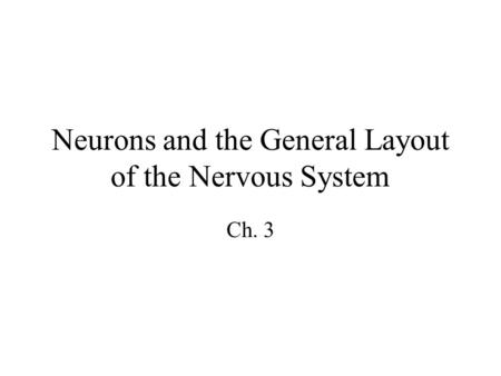 Neurons and the General Layout of the Nervous System Ch. 3.