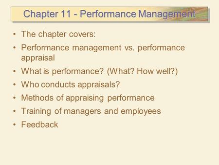 Chapter 11 - Performance Management