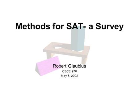 Methods for SAT- a Survey Robert Glaubius CSCE 976 May 6, 2002.