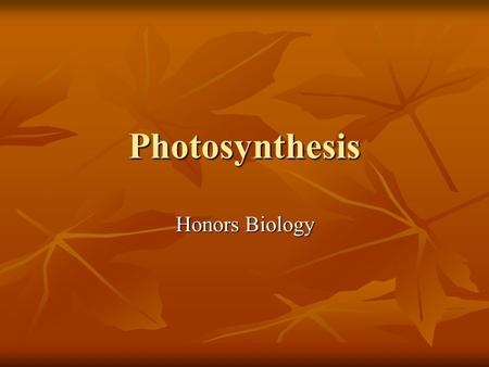 Photosynthesis Honors Biology. Overview of Photosynthesis What is Photosynthesis? What is Photosynthesis? 6 CO 2 + 6 H 2 O → C 6 H 12 O 6 + 6 O 2 6 CO.