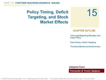 15 PART IV FURTHER MACROECONOMICS ISSUES © 2009 Pearson Education, Inc. Publishing as Prentice Hall Principles of Macroeconomics 9e by Case, Fair and Oster.