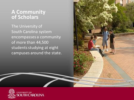 A Community of Scholars The University of South Carolina system encompasses a community of more than 44,500 students studying at eight campuses around.