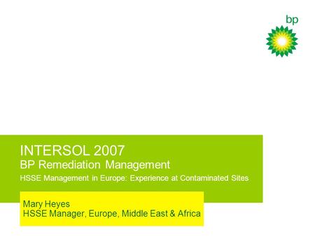 Mary Heyes HSSE Manager, Europe, Middle East & Africa