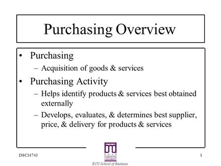 Purchasing Overview Purchasing Purchasing Activity
