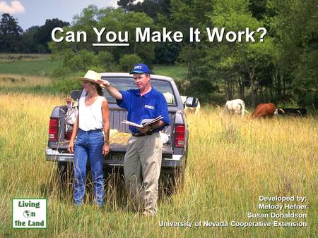 Can You Make It Work? Developed by: Melody Hefner Susan Donaldson University of Nevada Cooperative Extension.