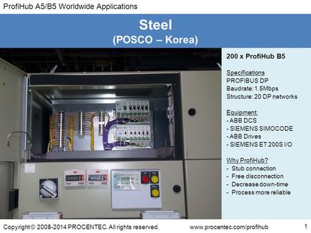 Steel (POSCO – Korea) 200 x ProfiHub B5 Specifications PROFIBUS DP