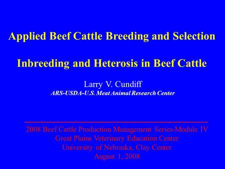 Applied Beef Cattle Breeding and Selection