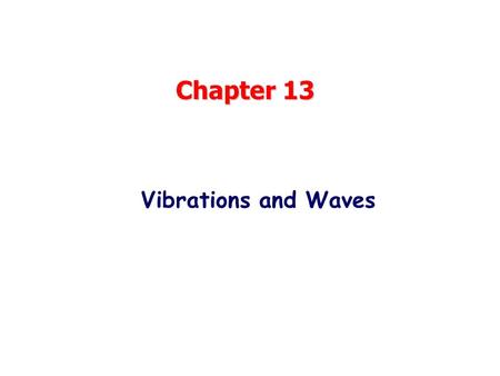 Chapter 13 Vibrations and Waves. When x is positive, F is negative ; When at equilibrium (x=0), F = 0 ; When x is negative, F is positive ; Hooke’s Law.