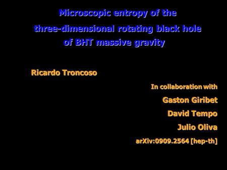 Microscopic entropy of the three-dimensional rotating black hole of BHT massive gravity of BHT massive gravity Ricardo Troncoso Ricardo Troncoso In collaboration.
