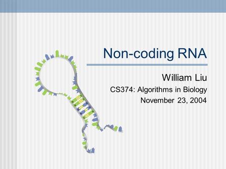 Non-coding RNA William Liu CS374: Algorithms in Biology November 23, 2004.