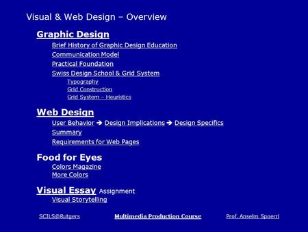 Prof. Anselm Production Course Visual & Web Design – Overview Graphic Design Brief History of Graphic Design Education Communication.