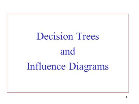 1 Decision Trees and Influence Diagrams. 2 Constructing a decision tree: An initial tree...