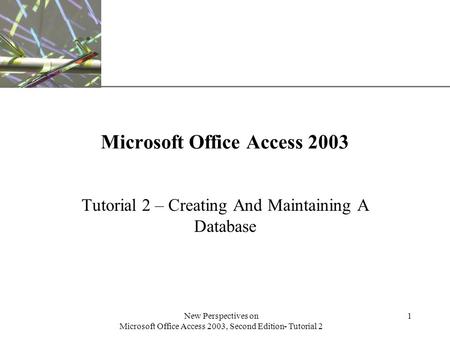 XP New Perspectives on Microsoft Office Access 2003, Second Edition- Tutorial 2 1 Microsoft Office Access 2003 Tutorial 2 – Creating And Maintaining A.