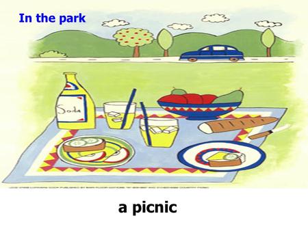 In the park a picnic. What do you want for the picnic? I/We want some _______. What does … want for the picnic? He/She wants some _______.