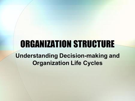 ORGANIZATION STRUCTURE Understanding Decision-making and Organization Life Cycles.