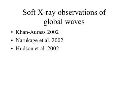 Soft X-ray observations of global waves Khan-Aurass 2002 Narukage et al. 2002 Hudson et al. 2002.