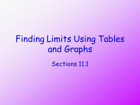 Finding Limits Using Tables and Graphs Sections 11.1.