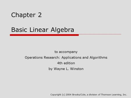 Chapter 2 Basic Linear Algebra