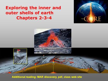 Exploring the inner and outer shells of earth Chapters 2-3-4 Additional reading: MAR discovery, pdf, class web site.