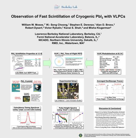 Observation of Fast Scintillation of Cryogenic PbI 2 with VLPCs William W. Moses, 1* W.- Seng Choong, 1 Stephen E. Derenzo, 1 Alan D. Bross, 2 Robert Dysert,
