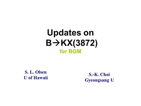 Updates on B  KX(3872) for BGM S. L. Olsen U of Hawaii S.-K. Choi Gyeongsang U.