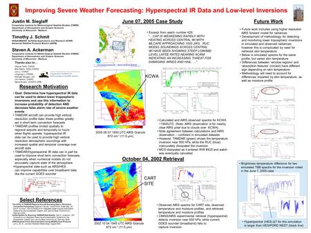 Improving Severe Weather Forecasting: Hyperspectral IR Data and Low-level Inversions Justin M. Sieglaff Cooperative Institute for Meteorological Satellite.