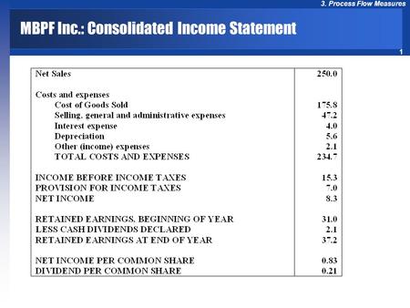 1 3. Process Flow Measures MBPF Inc.: Consolidated Income Statement.