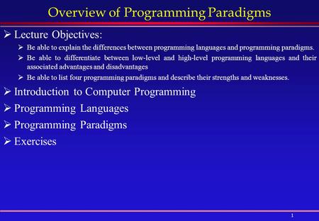 Overview of Programming Paradigms