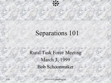 3/99©GVNW Consulting Inc. Separations 101 Rural Task Force Meeting March 3, 1999 Bob Schoonmaker.