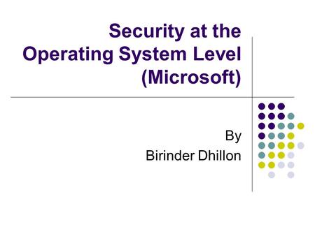 Security at the Operating System Level (Microsoft) By Birinder Dhillon.