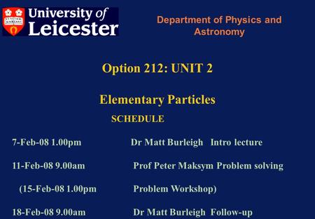 Option 212: UNIT 2 Elementary Particles