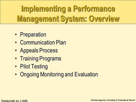 Implementing a Performance Management System: Overview