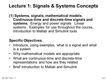 Lecture 1: Signals & Systems Concepts