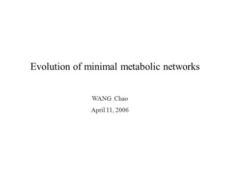 Evolution of minimal metabolic networks WANG Chao April 11, 2006.