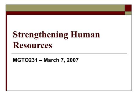 Strengthening Human Resources