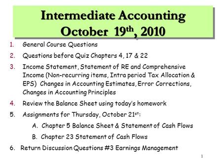 Intermediate Accounting October 19th, 2010
