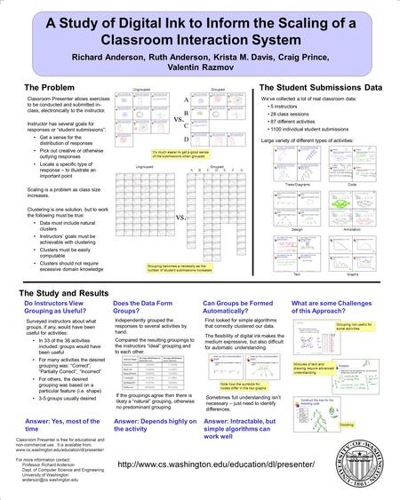 A Study of Digital Ink to Inform the Scaling of a Classroom Interaction System Richard Anderson, Ruth Anderson, Krista M. Davis, Craig Prince, Valentin.