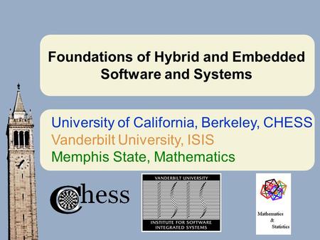 Foundations of Hybrid and Embedded Software and Systems University of California, Berkeley, CHESS Vanderbilt University, ISIS Memphis State, Mathematics.