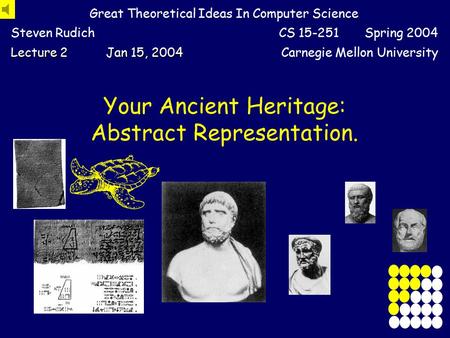 Your Ancient Heritage: Abstract Representation. Great Theoretical Ideas In Computer Science Steven RudichCS 15-251 Spring 2004 Lecture 2 Jan 15, 2004.