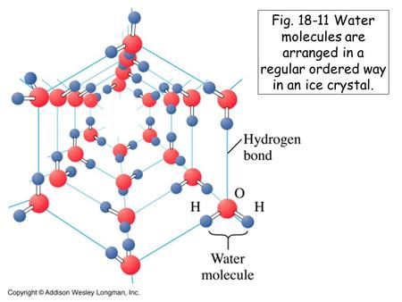 Fig. 18-11 Water molecules are arranged in a regular ordered way in an ice crystal.