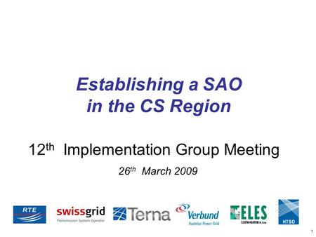 1 12 th Implementation Group Meeting 26 th March 2009 Establishing a SAO in the CS Region.