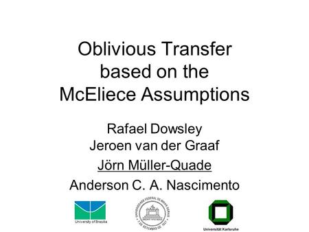 Oblivious Transfer based on the McEliece Assumptions