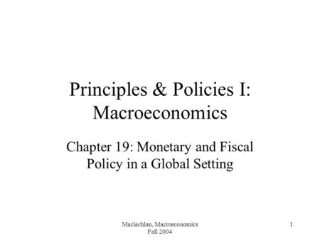Principles & Policies I: Macroeconomics