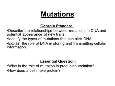 Mutations Georgia Standard: