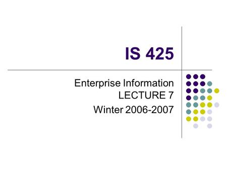 IS 425 Enterprise Information LECTURE 7 Winter 2006-2007.