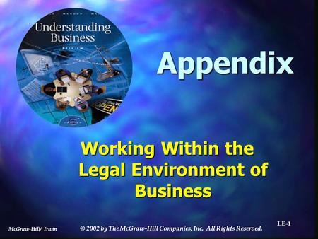 McGraw-Hill/ Irwin © 2002 by The McGraw-Hill Companies, Inc. All Rights Reserved. LE-1 Appendix Working Within the Legal Environment of Business.