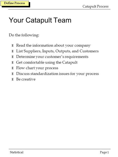 Your Catapult Team Do the following: