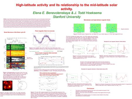 High-latitude activity and its relationship to the mid-latitude solar activity. Elena E. Benevolenskaya & J. Todd Hoeksema Stanford University Abstract.