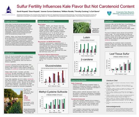 Sulfur Fertility Influences Kale Flavor But Not Carotenoid Content David Kopsell, 1 Dean Kopsell, 1 Joanne Curran-Celentano, 2 William Randle, 3 Timothy.