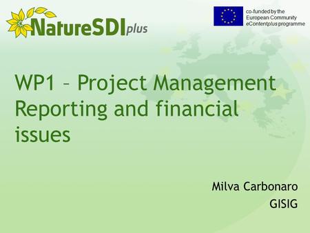 Co-funded by the European Community eContentplus programme WP1 – Project Management Reporting and financial issues Milva Carbonaro GISIG.